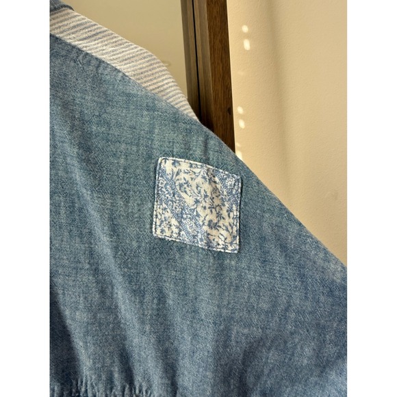 American Eagle Patchwork Striped Floral Denim Button Up Shirt Women Medium Y2K - Picture 8 of 8